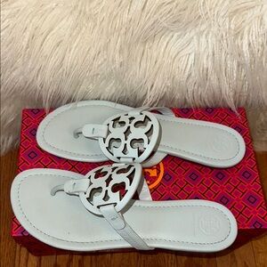 Tory Burch Light Blue Leather Sandals with Medallion